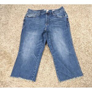 Judy Blue Jeans Womens 18W Blue Wide Leg Crop Blue Stretch Denim Cut Off